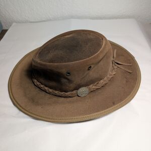 Barmah 1061 Foldaway Suede Brown Wide Brim Hat with Braided Band Sz M Western